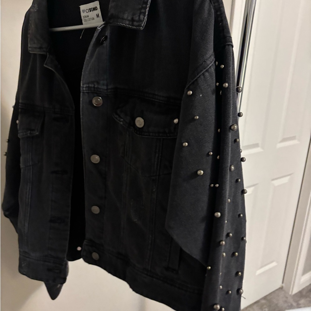 Ci Sono Black Jean Jacket with Studded Sleeves